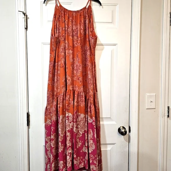 Maison TaraFloral Orange and Pink Maxi Dress Size 18w Maxi Ocean Tiered Beach - Picture 3 of 13